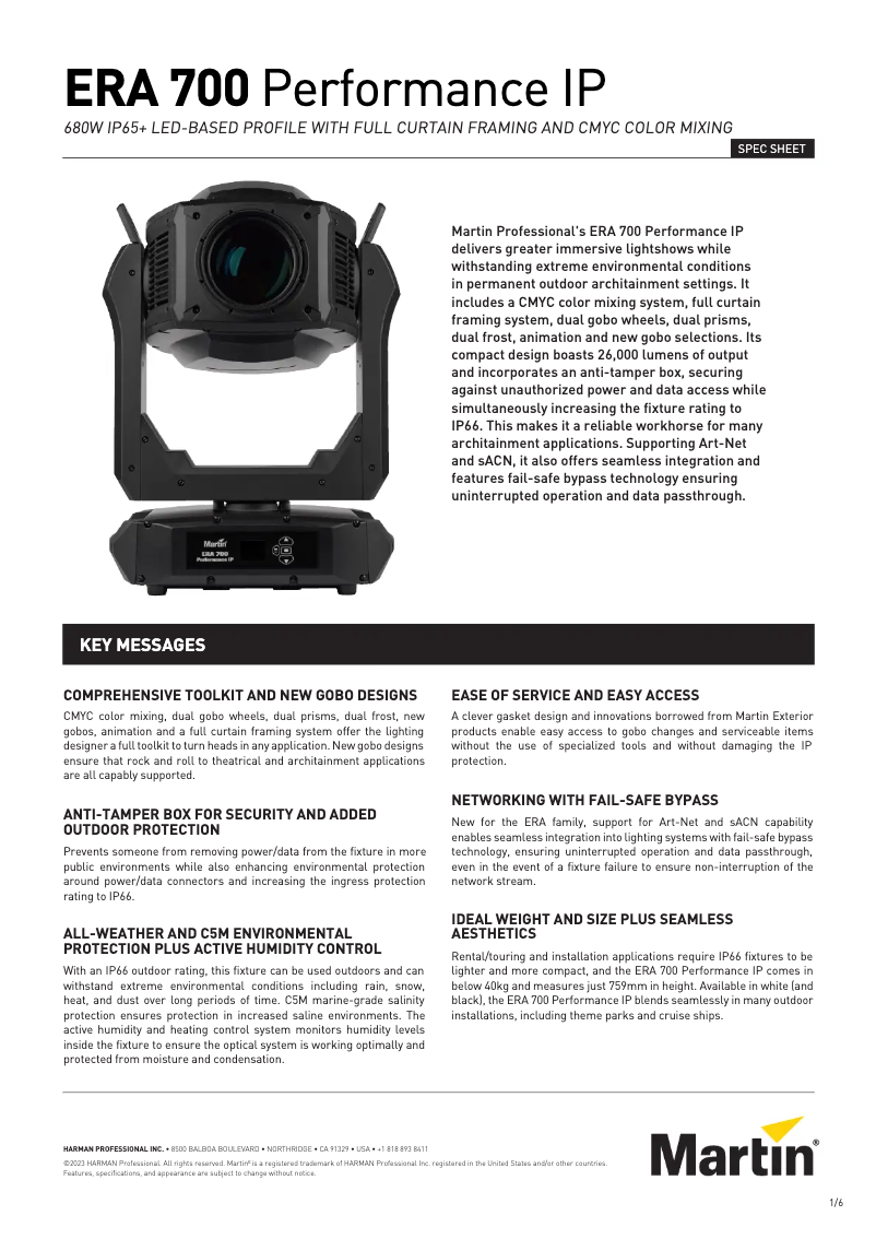 Page 1 de la notice Fiche technique Martin ERA 700 Performance IP