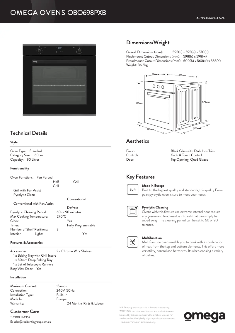Page n°1 - Fiche technique Omega OBO698PXB