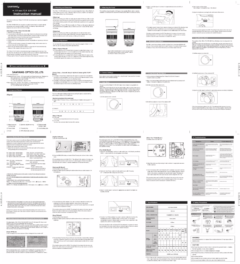Page n°1 - Manuel utilisateur Rokinon Digital Photo 135M-FX