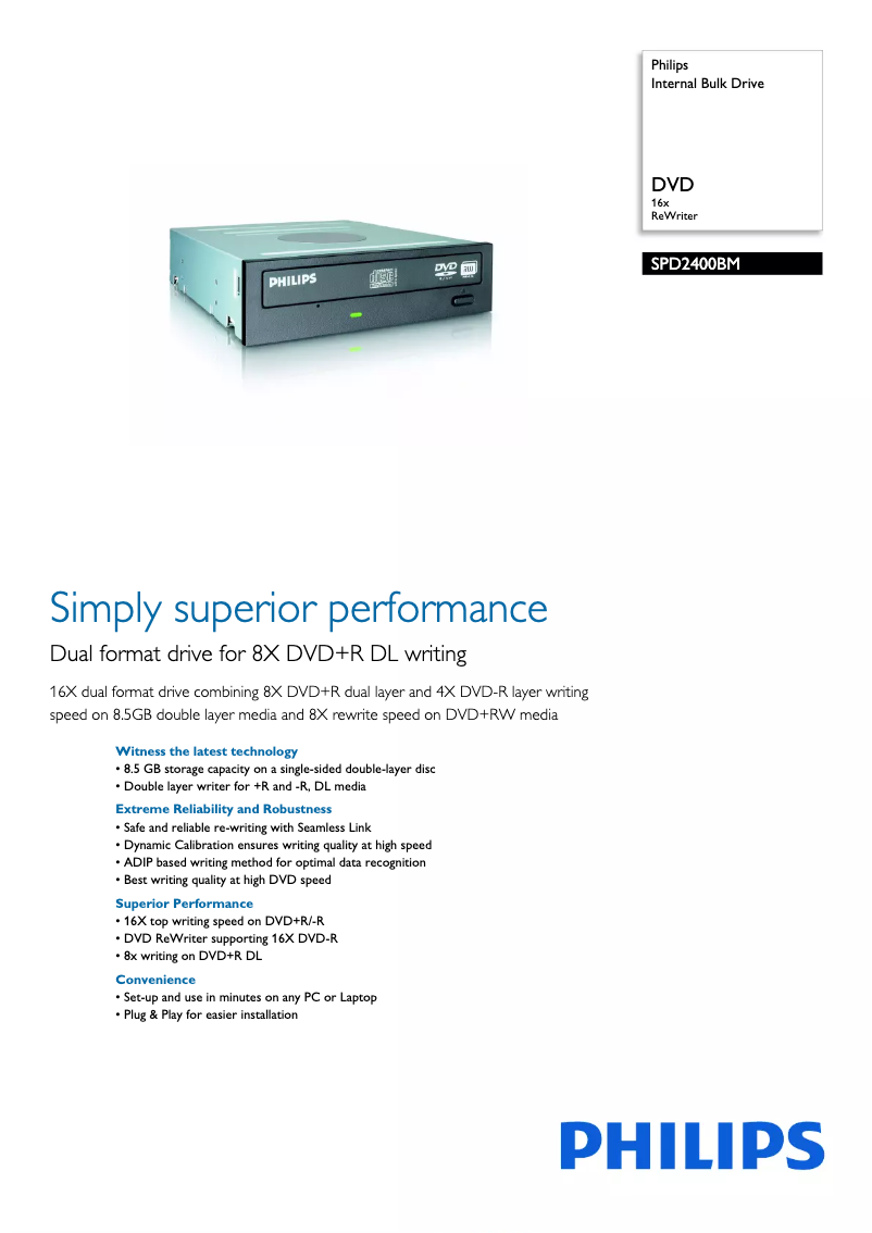 Page 1 de la notice Brochure Philips SPD2400BM