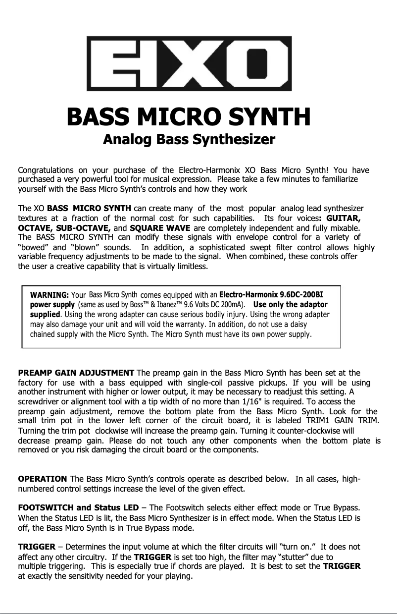 Image de la première page du manuel de l'appareil Bass Micro Synth