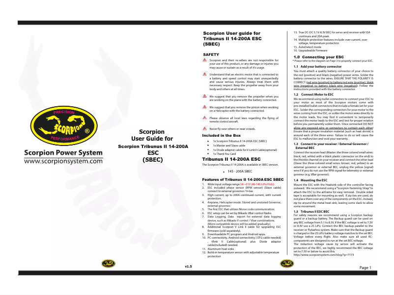 Page 1 de la notice Manuel utilisateur Scorpion Tribunus II