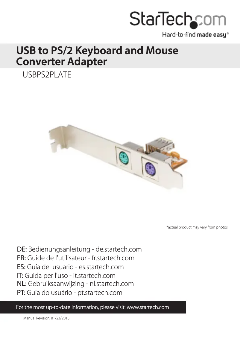 Page 1 de la notice Manuel utilisateur StarTech.com USBPS2PLATE