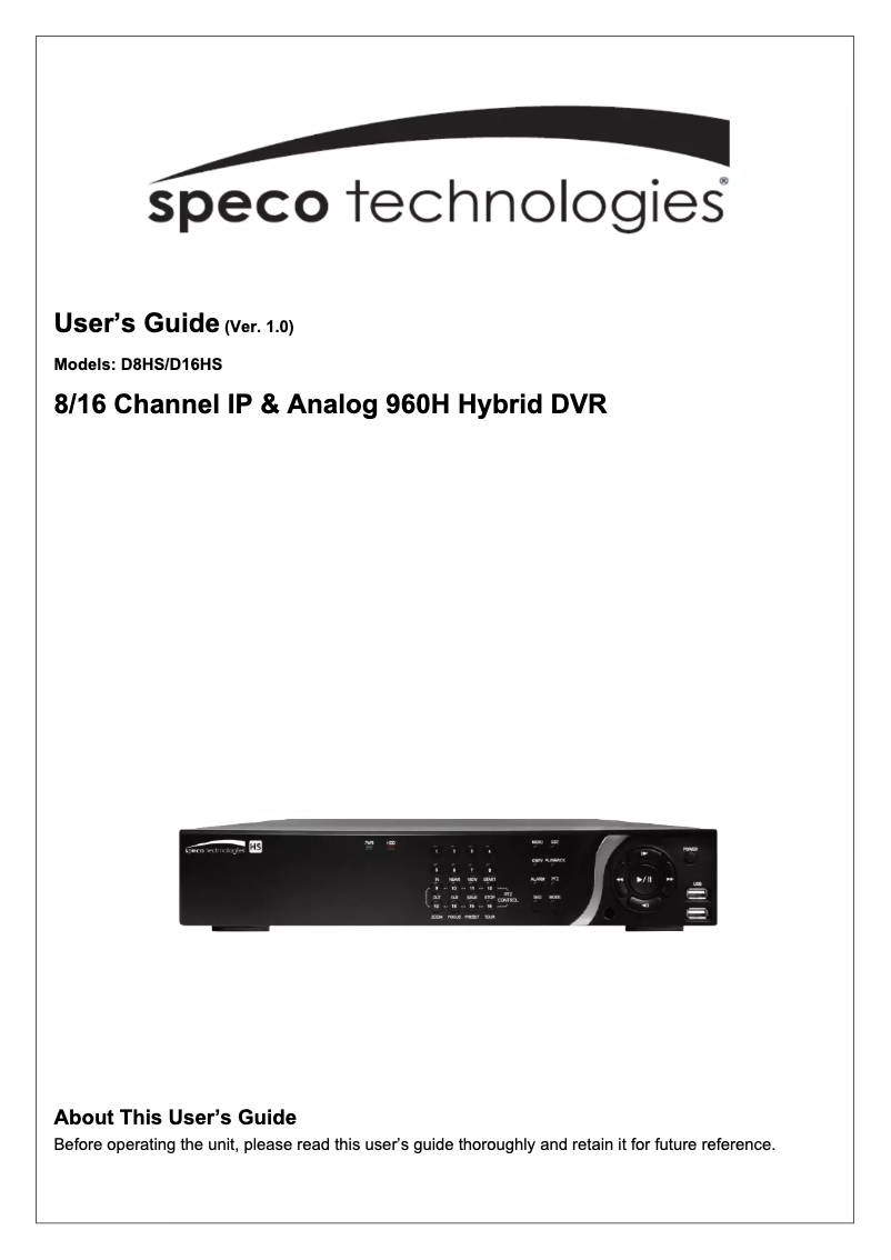 Page 1 de la notice Manuel utilisateur Speco Technologies D16HS