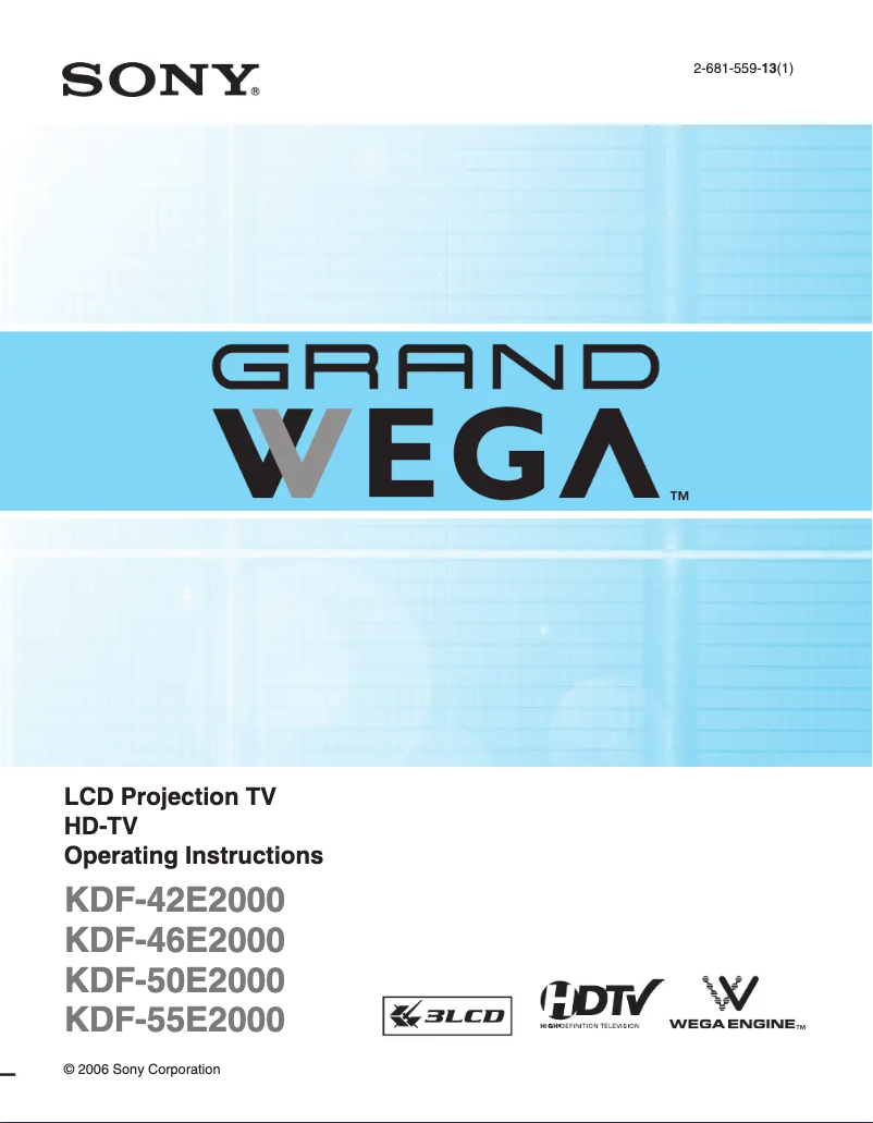 Page n°1 - Manuel utilisateur Sony Grand Wega KDF-42E2000