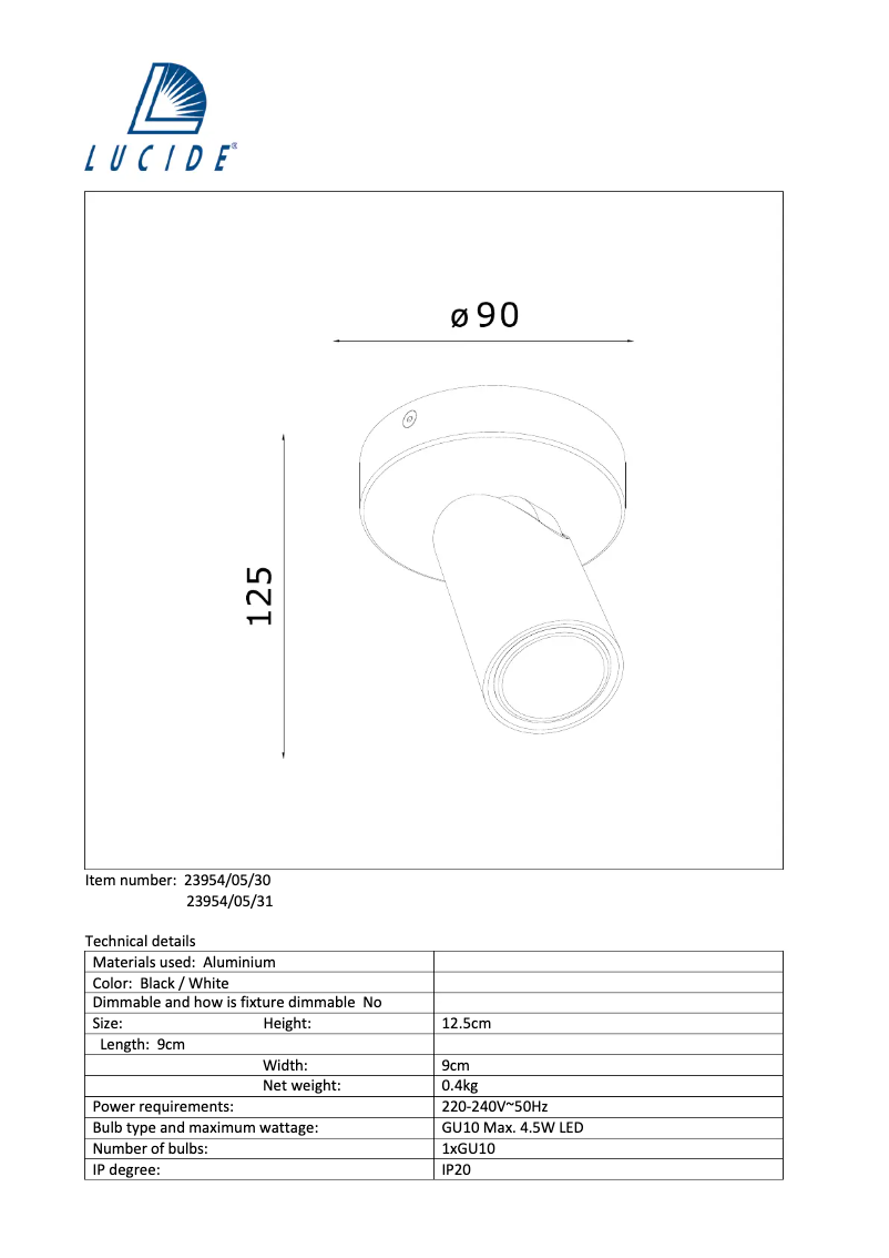 Page n°1 - Manuel utilisateur Lucide Xyrus 23954/05/31