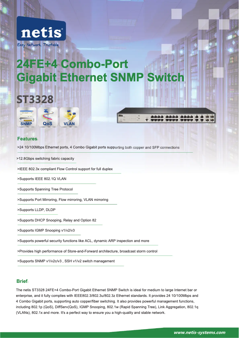 Page 1 of the manual Technical Sheet Netis ST3328