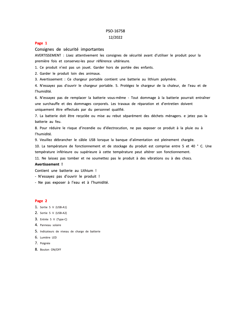 Page 1 de la notice Manuel utilisateur Denver PSO-10012