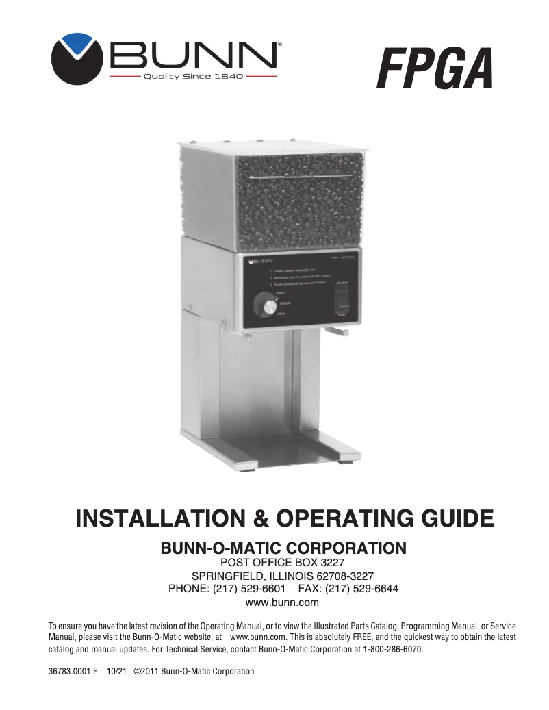 Page 1 de la notice Manuel utilisateur Bunn FPGA