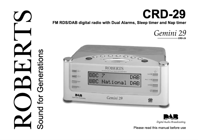Page 1 de la notice Manuel utilisateur Roberts Gemini 29 CRD-29