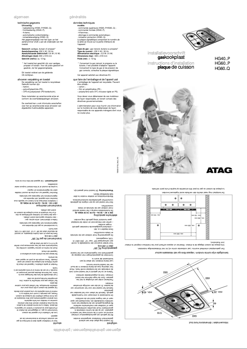Page 1 de la notice Guide d'installation Atag HG4093PA25NL