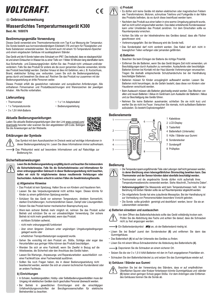 Page 1 de la notice Manuel utilisateur Voltcraft K300