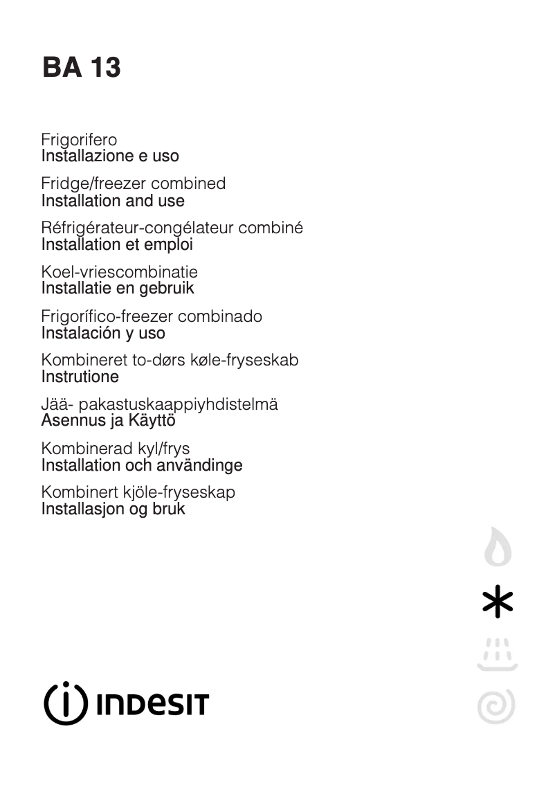 Page 1 de la notice Manuel utilisateur Indesit BA 13