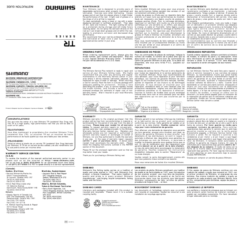 Image de la première page du manuel de l'appareil TR 100G