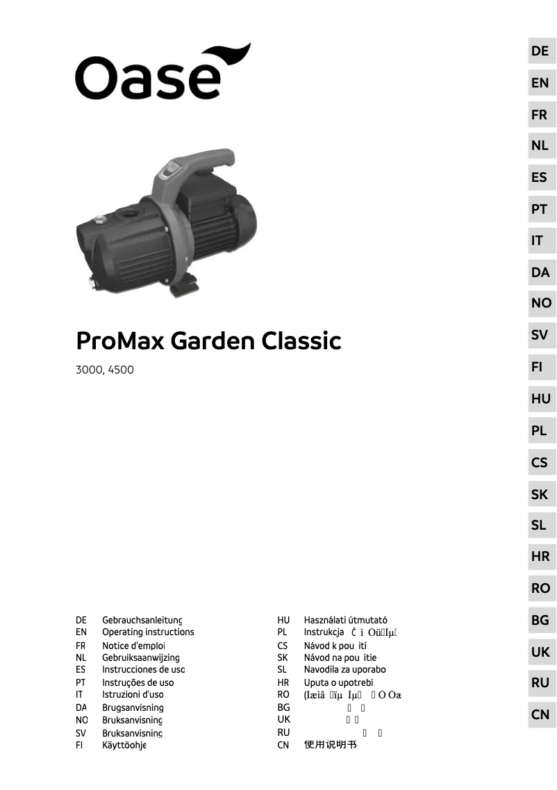 Page n°1 - Manuel utilisateur Oase ProMax Garden Classic 4500