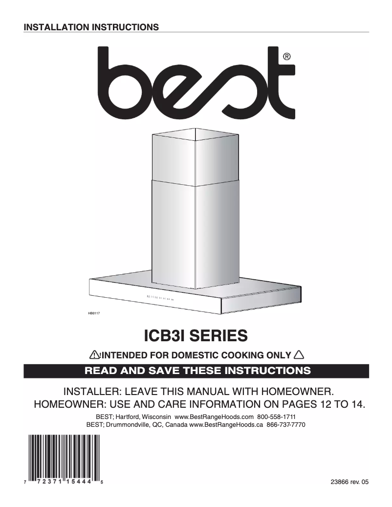 Image de la première page du manuel de l'appareil Ispira ICB3I36SBN