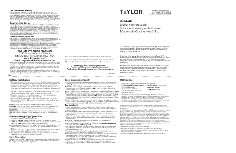 Página 1 del manual Manual de usuario Taylor 3804-44