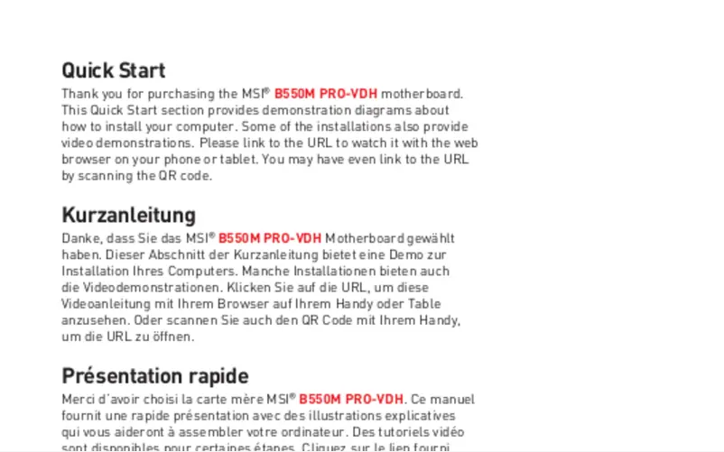 Page n°1 - Manuel utilisateur MSI B550M Pro-VDH