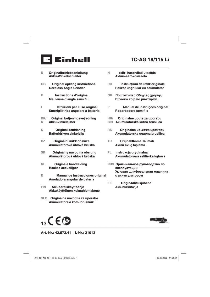 Page n°1 - Manuel utilisateur Einhell TE-TK 18 Li
