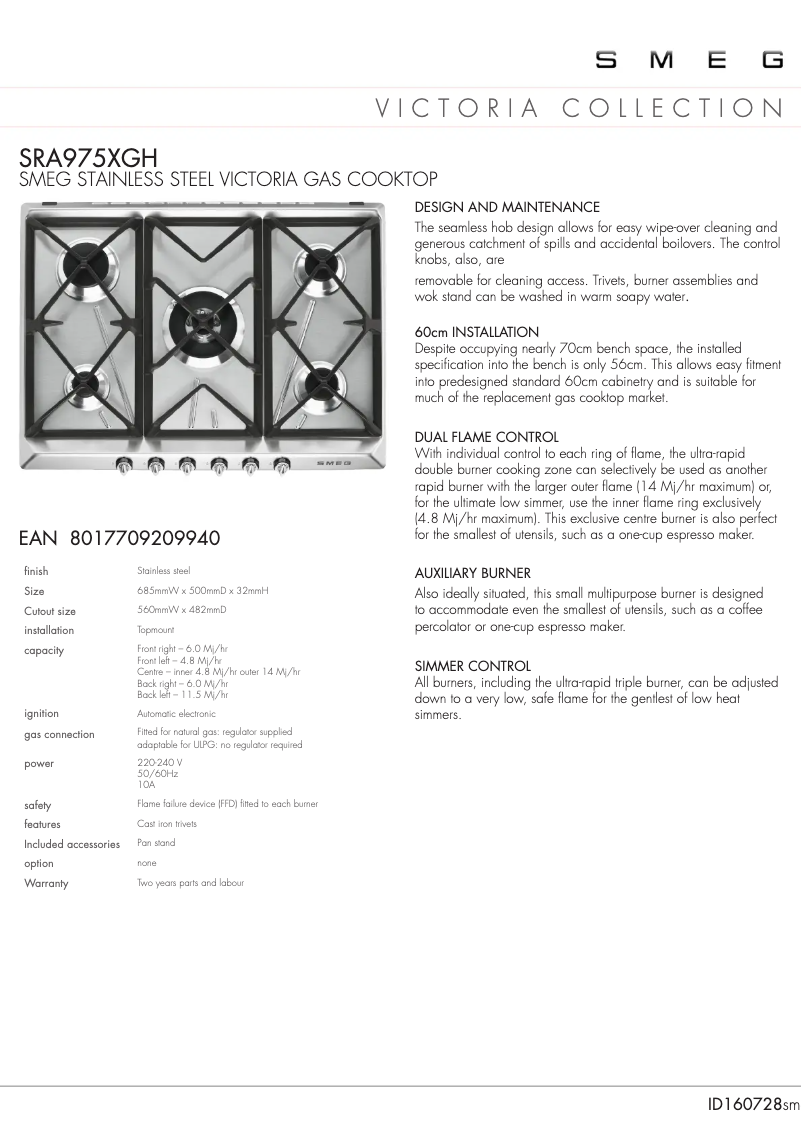 Page n°1 - Fiche technique Smeg SRA975XGH
