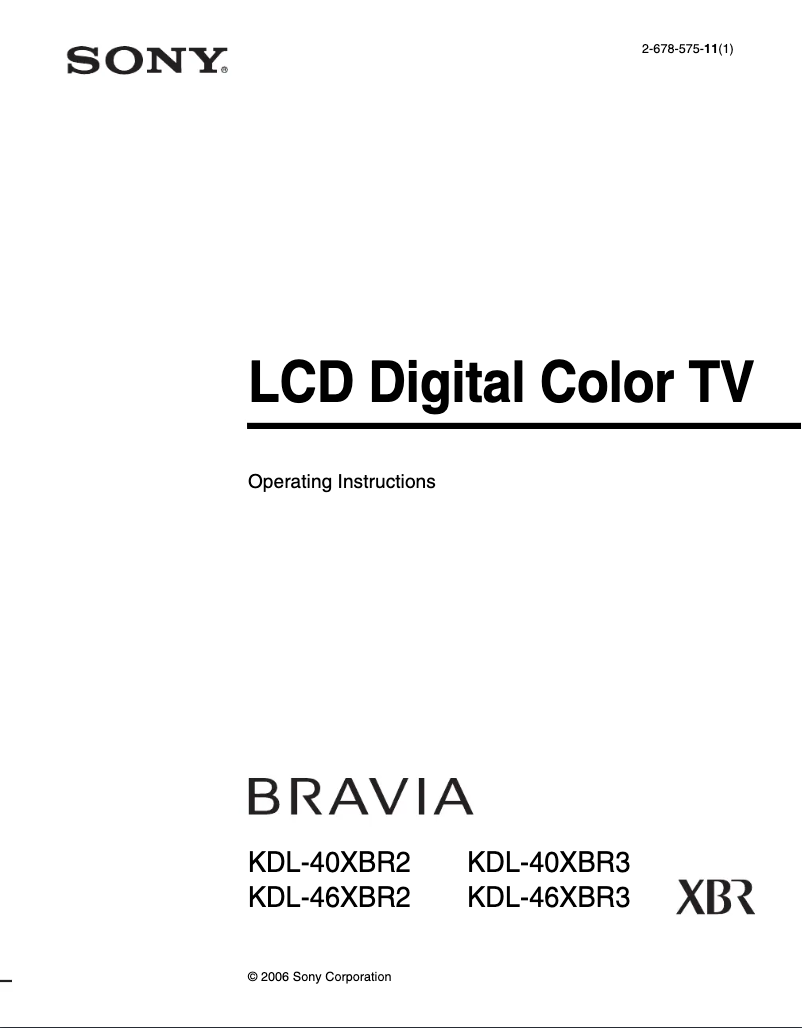 Page n°1 - Manuel utilisateur Sony Bravia KDL-40XBR3