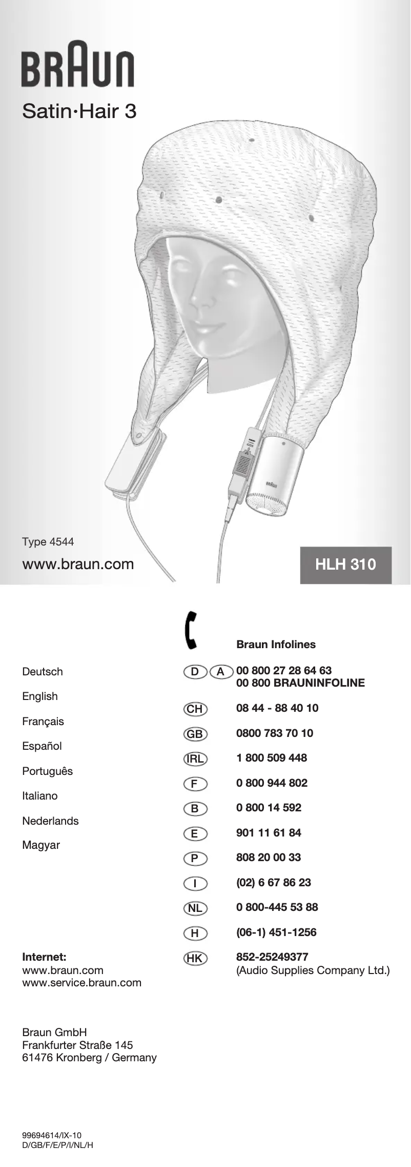 Page 1 de la notice Manuel utilisateur Braun Satin Hair 3 HLH310