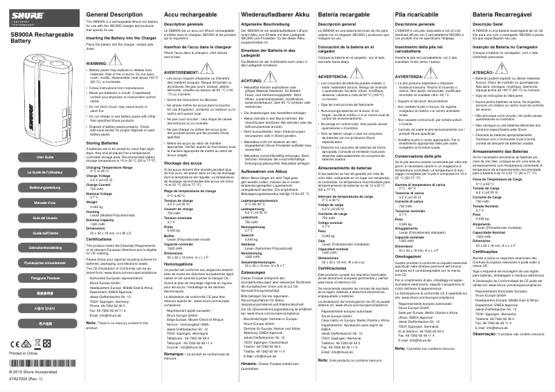 Página 1 del manual Manual de usuario Shure SB900A