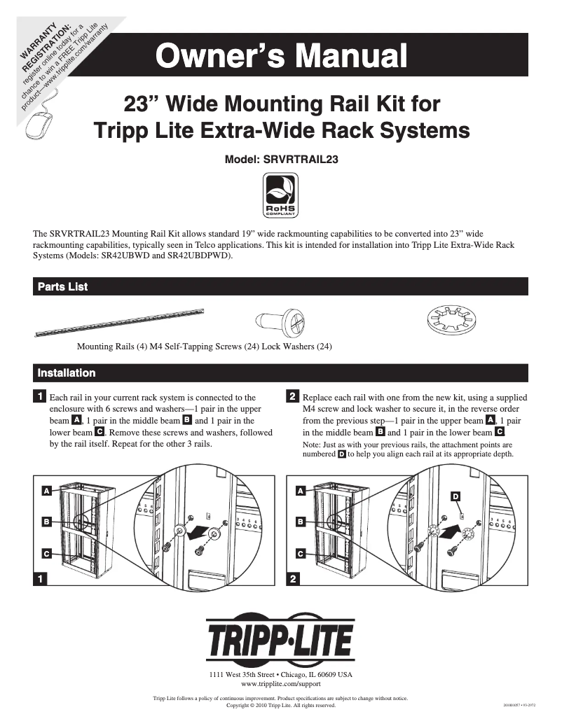 Página 1 del manual Manual de usuario Tripp Lite SmartRack SRVRTRAIL23