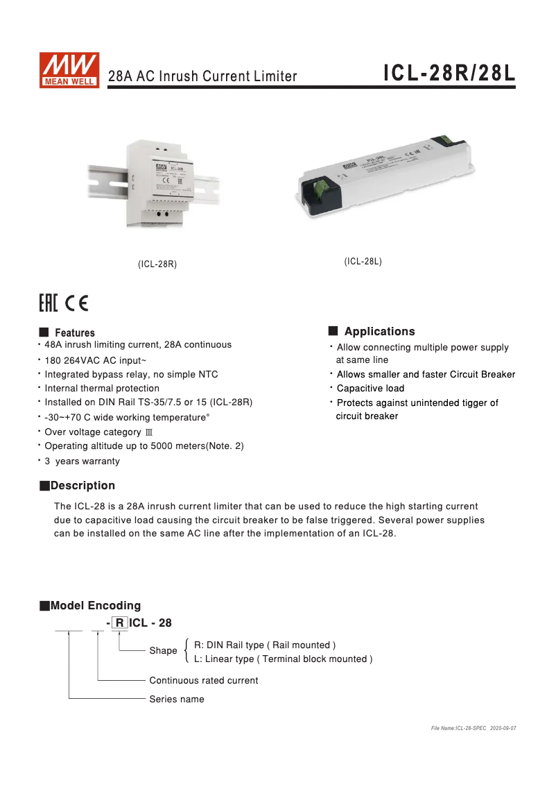 Page 1 de la notice Manuel utilisateur Mean Well ICL-28L