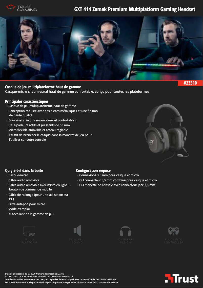 Page n°1 - Manuel utilisateur Trust Zamak GXT 414