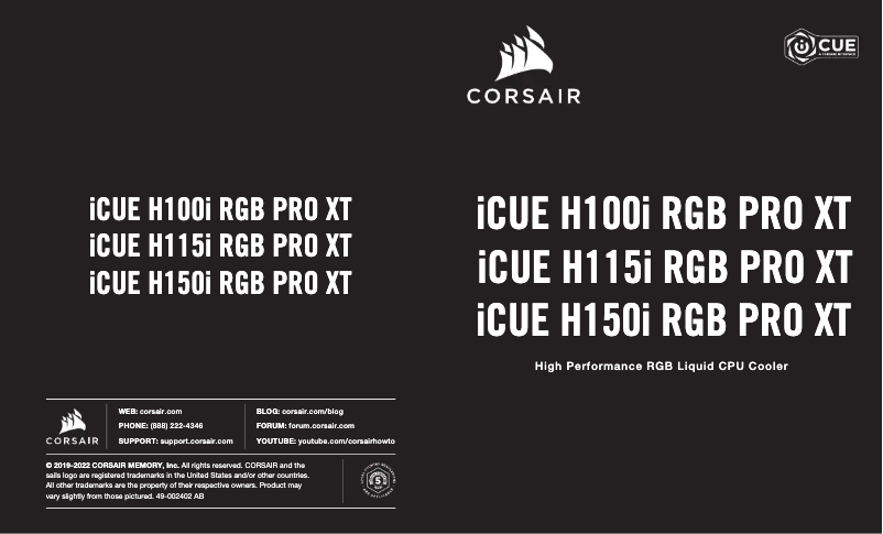 Page 1 de la notice Guide de démarrage rapide Corsair iCUE H115i RGB PRO XT