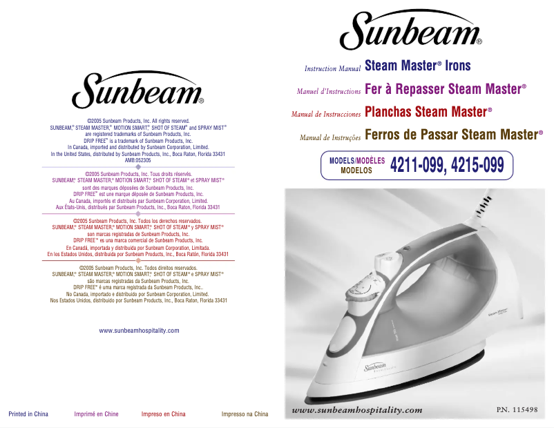 Page 1 de la notice Manuel utilisateur Sunbeam Steam Master 4211-099