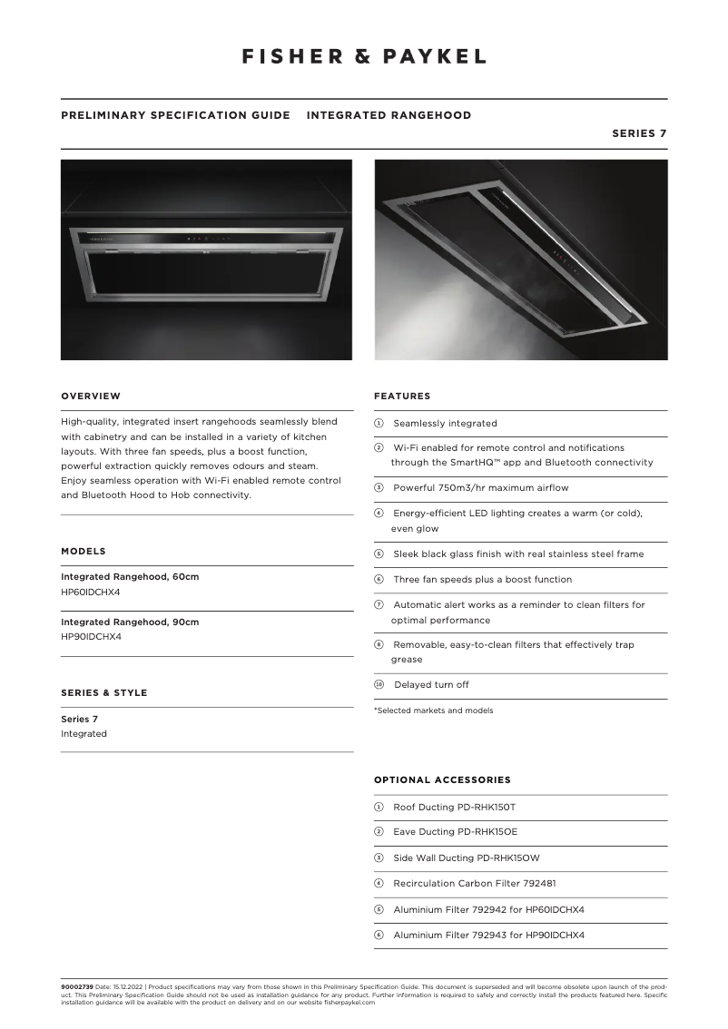 Page 1 de la notice Fiche technique Fisher & Paykel HP90IDCHX4