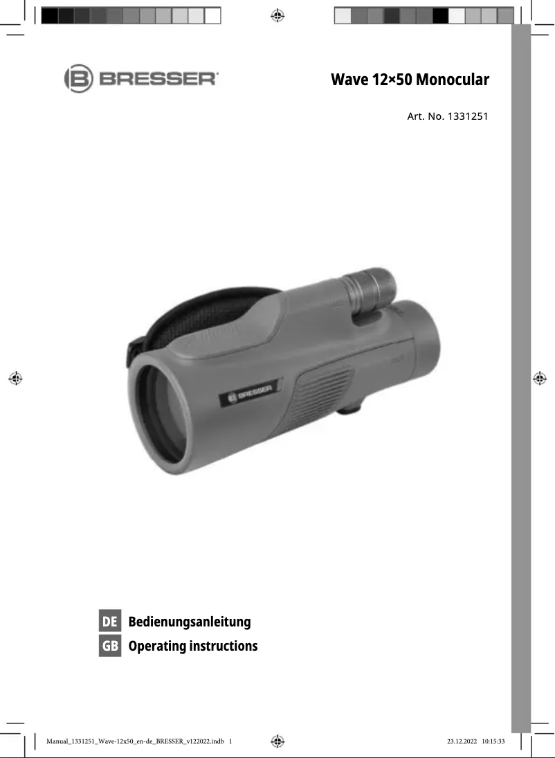 Page n°1 - Manuel utilisateur Bresser Wave 12x50 Monoculair