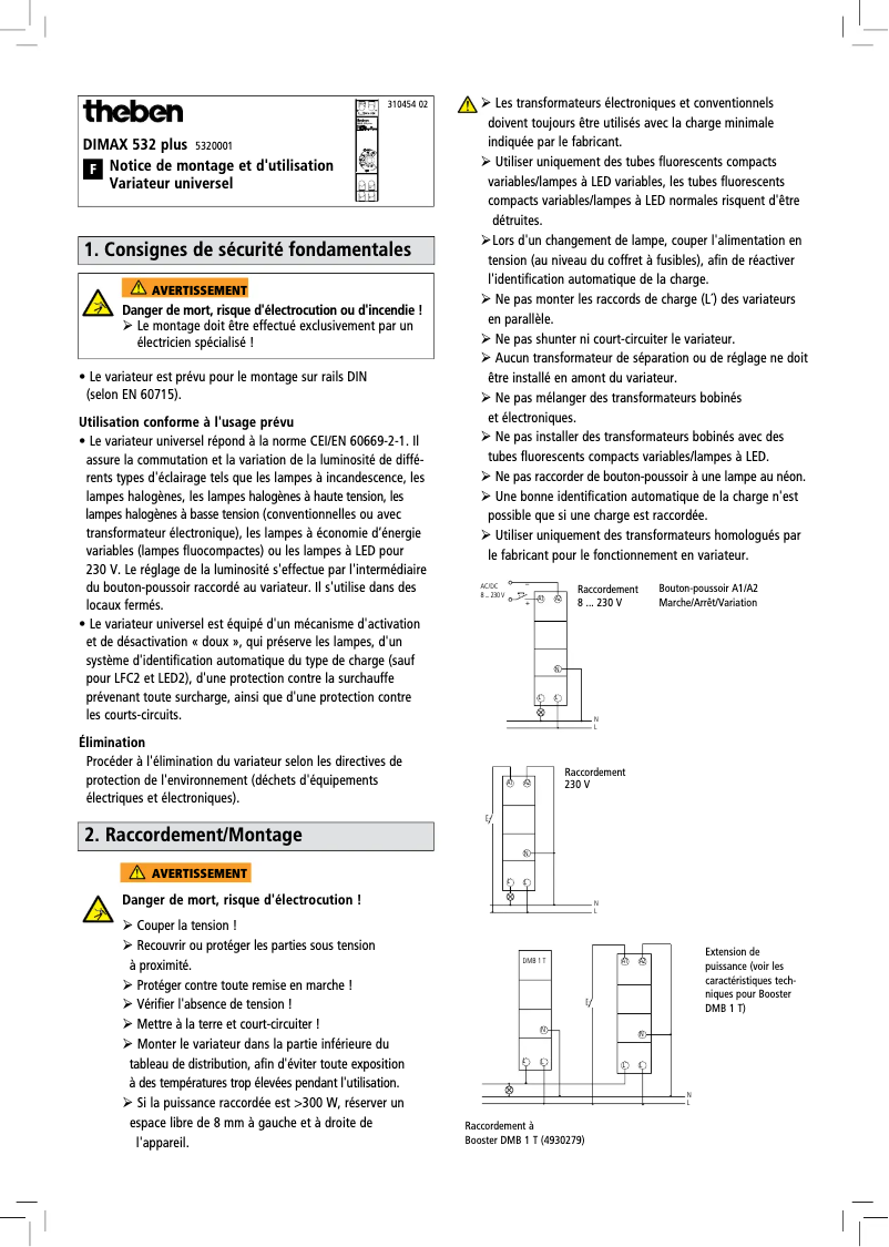 Page 1 de la notice Manuel utilisateur Theben DIMAX 532 plus