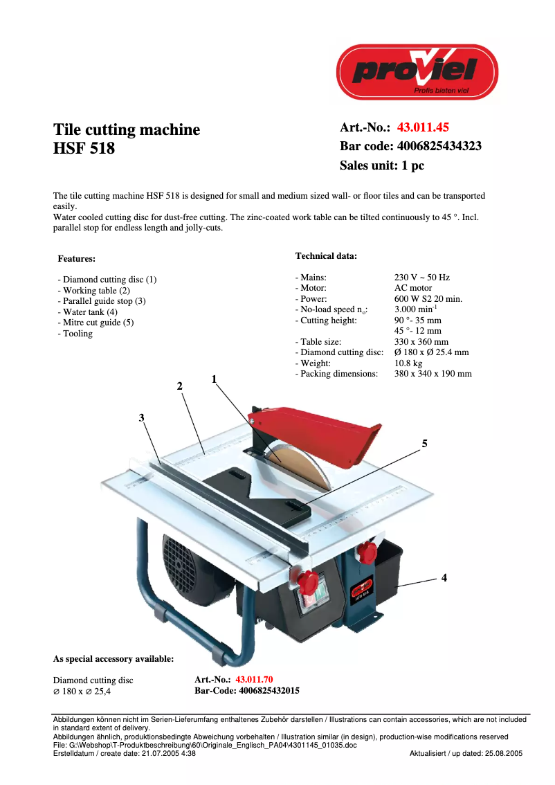 Page n°1 - Manuel utilisateur Proviel HFS 518
