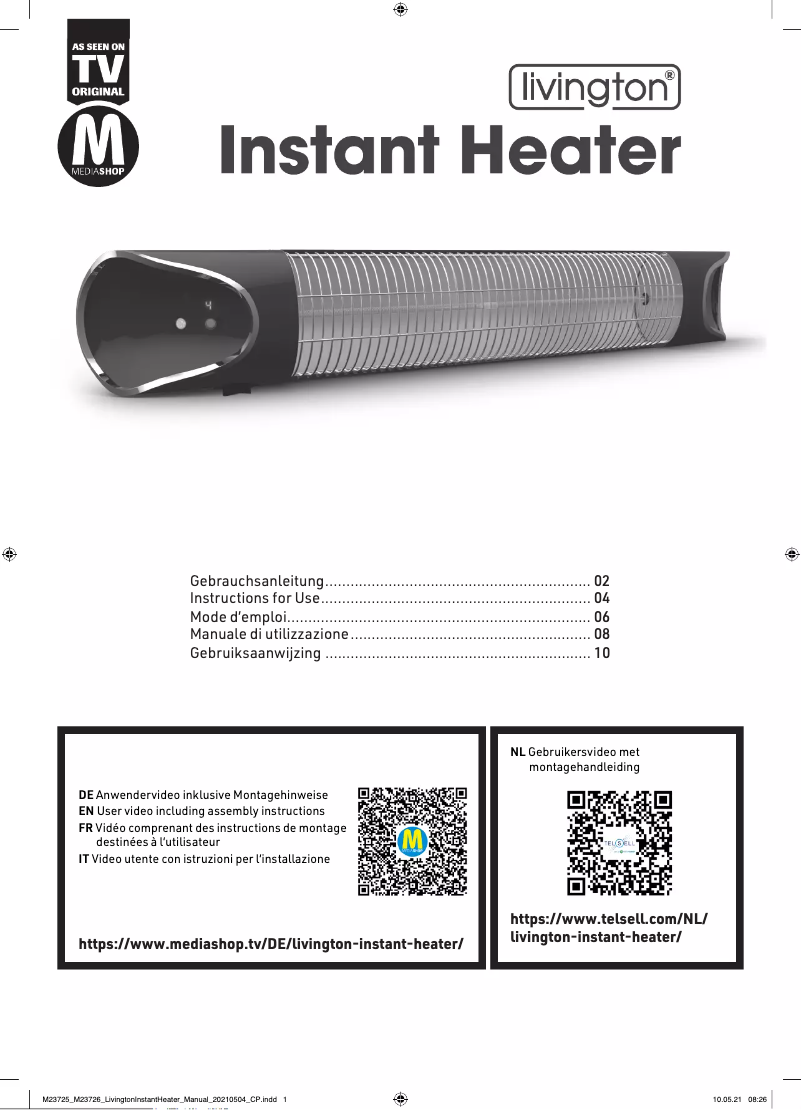 Page 1 de la notice Manuel utilisateur Livington Instant Heater