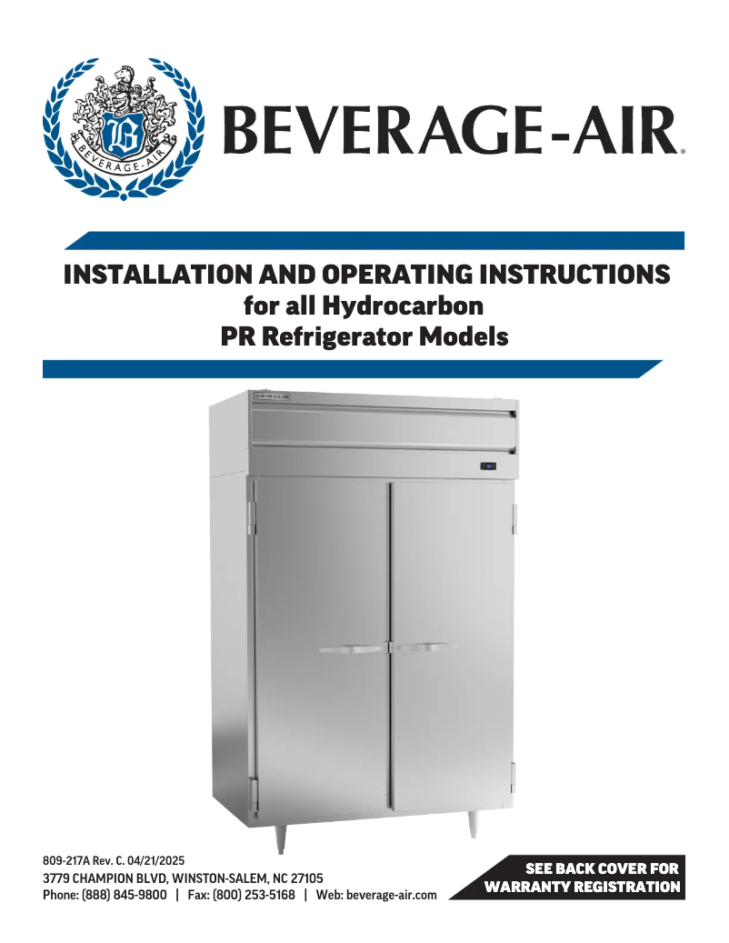 Page 1 de la notice Manuel utilisateur Beverage-Air PR1HC-1BHG
