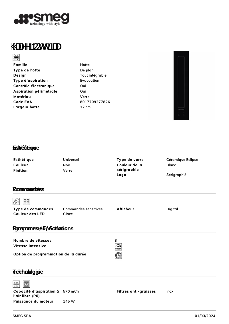 Page n°1 - Fiche technique Smeg KDH12WLD