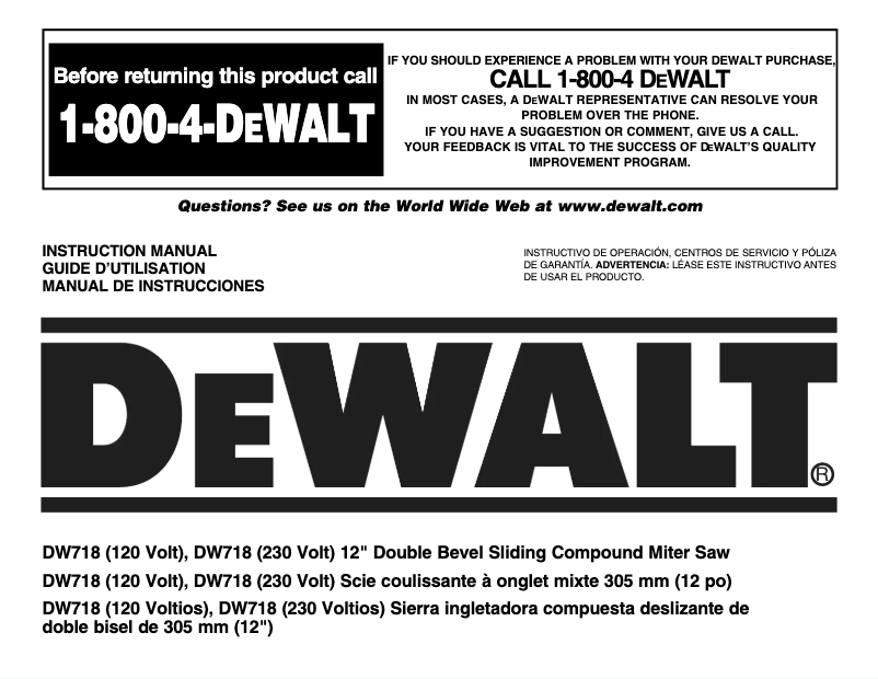 Page 1 de la notice Manuel utilisateur DeWalt DW718