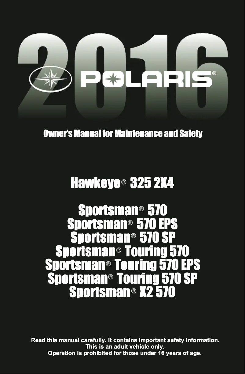 Page n°1 - Manuel utilisateur Polaris Sportsman Touring 570 (2016)