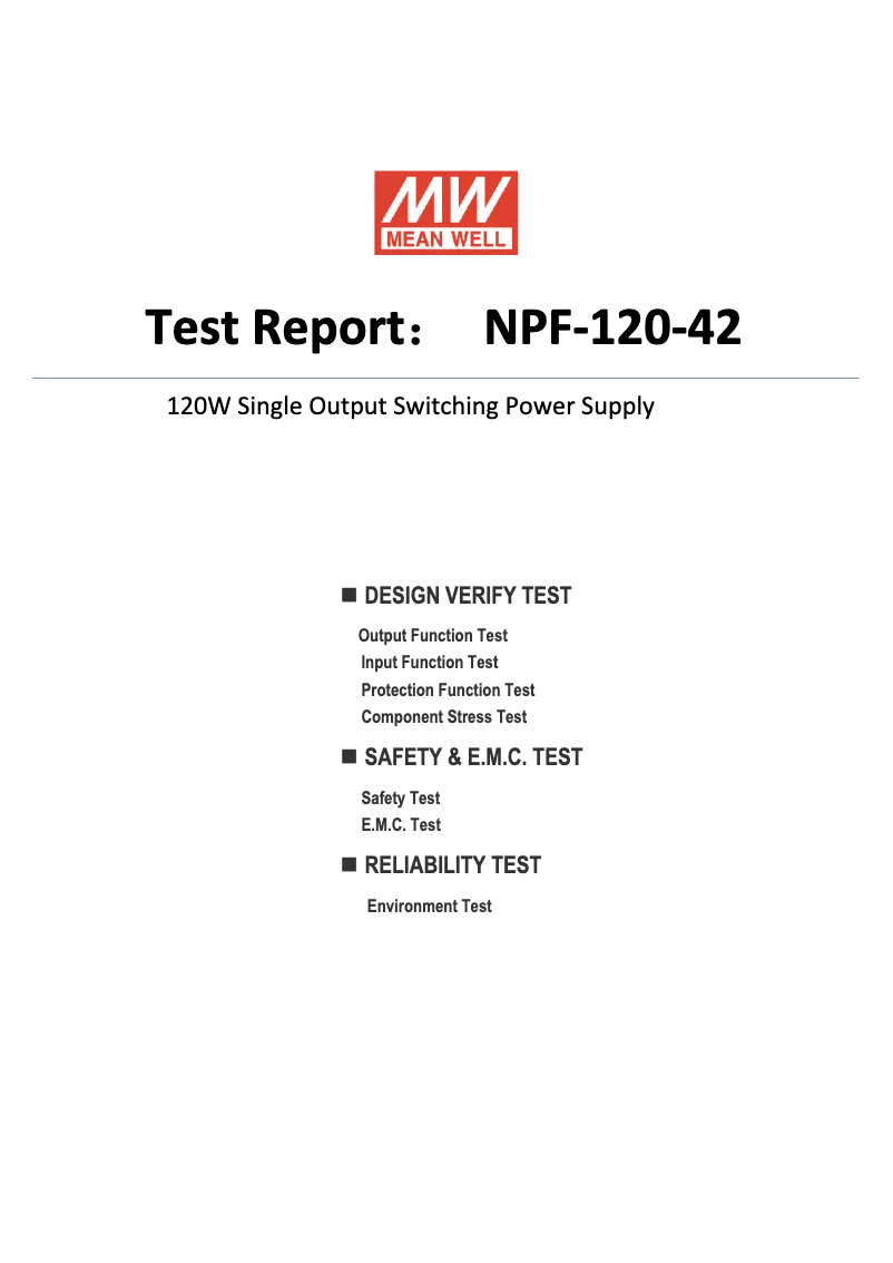 Page 1 de la notice Fiche technique Mean Well NPF-120-42