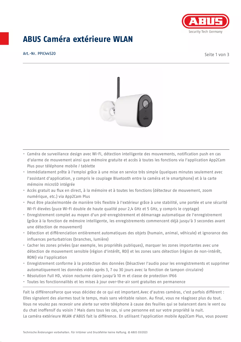 Page n°1 - Fiche technique Abus PPIC44520