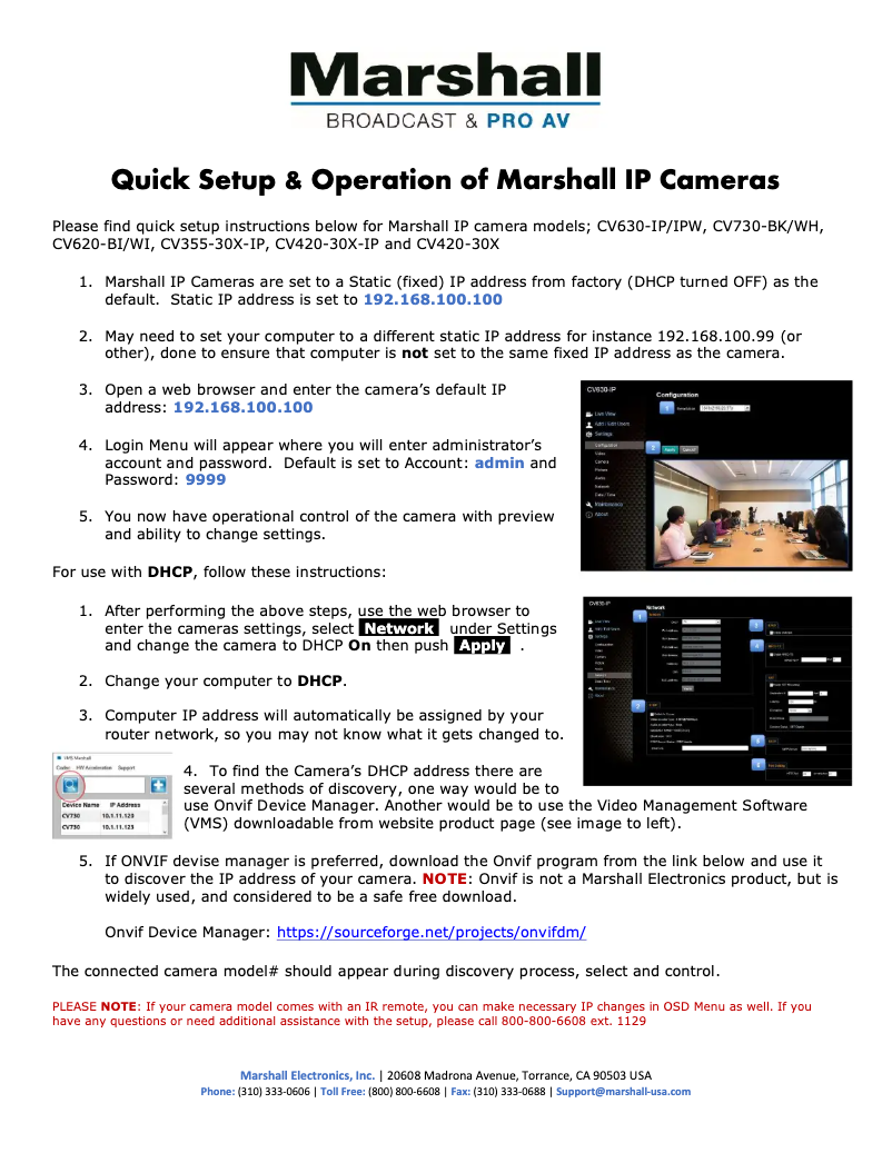 Page 1 de la notice Manuel utilisateur Marshall Electronics CV620-TBI