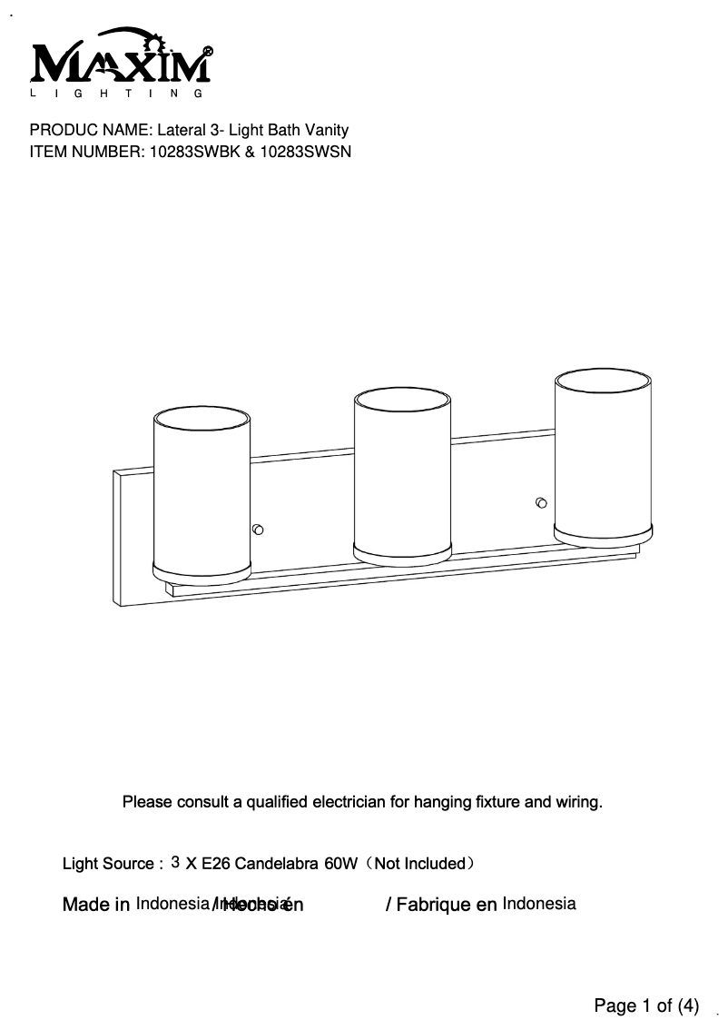 Page 1 de la notice Manuel utilisateur Maxim Lateral 10283SWBK