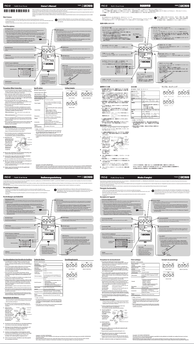 Page 1 de la notice Manuel utilisateur Roland MO-2