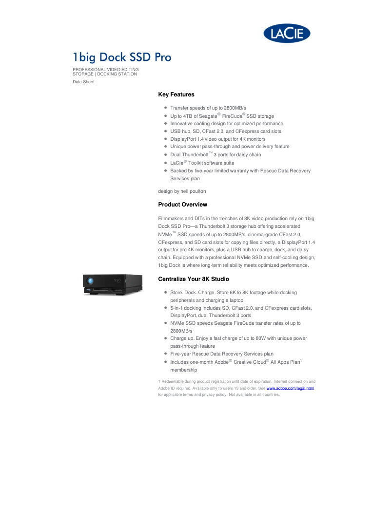 Page 1 de la notice Fiche technique LaCie 1big Dock SSD Pro