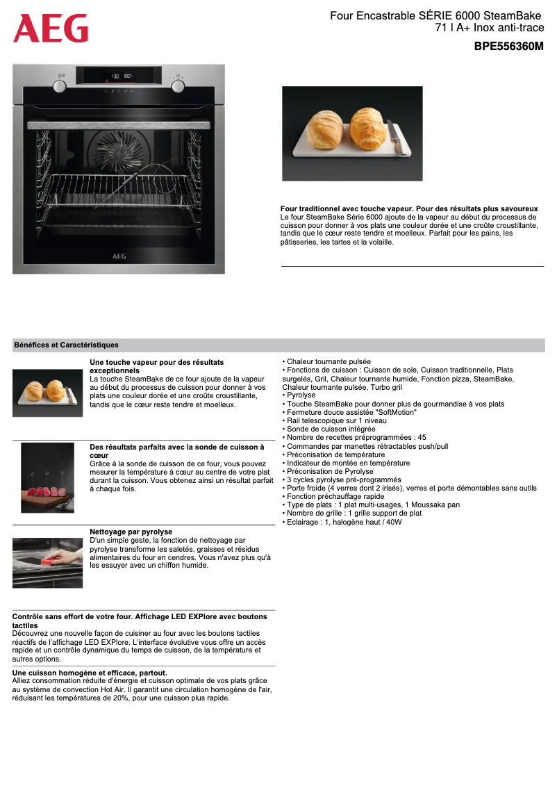 Página 1 del manual Ficha técnica AEG BPE556360M