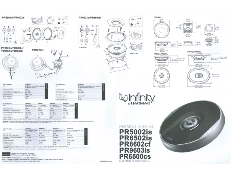 Page 1 de la notice Manuel utilisateur Infinity PR6502IS