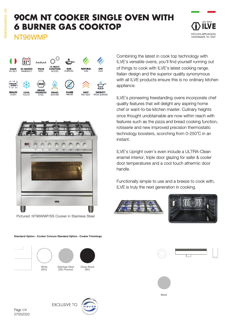 Page 1 de la notice Fiche technique Ilve NT96WMPMG